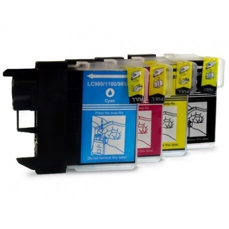 Lot De 4 Cartouches D'encre Compatibles Brother LC980/LC1100 Pour Imprimantes DCP365CN Etc.