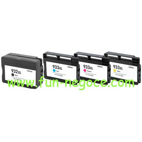 Set de 4 cartouches compatibles HP932XL BK, HP933XL, C, M, Y 